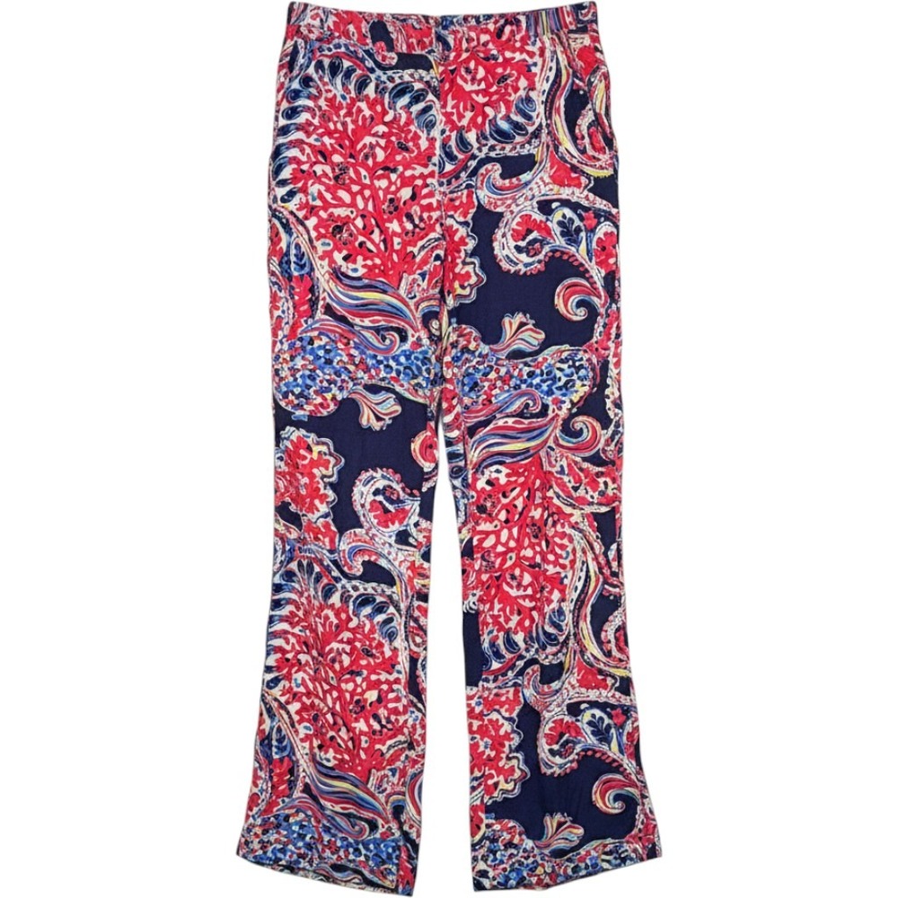 Lilly Pulitzer Wide Leg Pants Size M Navy Pink Paisley Palazzo Resort